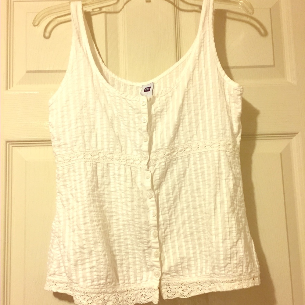 Gap Tank Top Size S White Seersucker And Lace